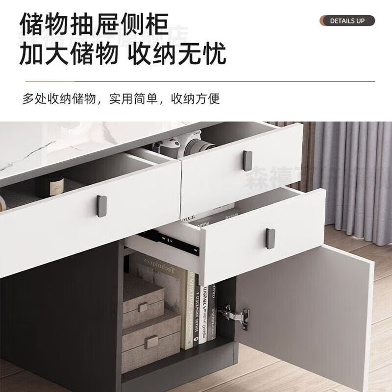 米聆2025电脑桌台式家用简易书桌书架一体办公桌卧室学生学习桌写字桌 意式灰抽屉款 120CM
