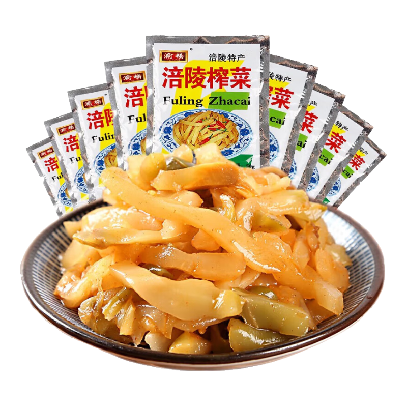 渝楊涪陵榨菜50g*50袋小包裝整箱批發(fā)去皮榨菜絲重慶特產(chǎn)下飯菜咸菜