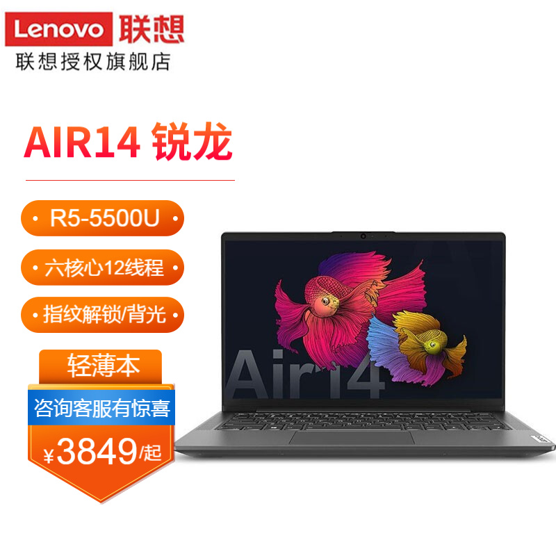 联想(Lenovo)2021新款小新Air 14英寸六核锐龙R5-5500U高性能轻薄笔记本电脑 定制六核R5-5500U/8G内存/ 512G固态 深空灰