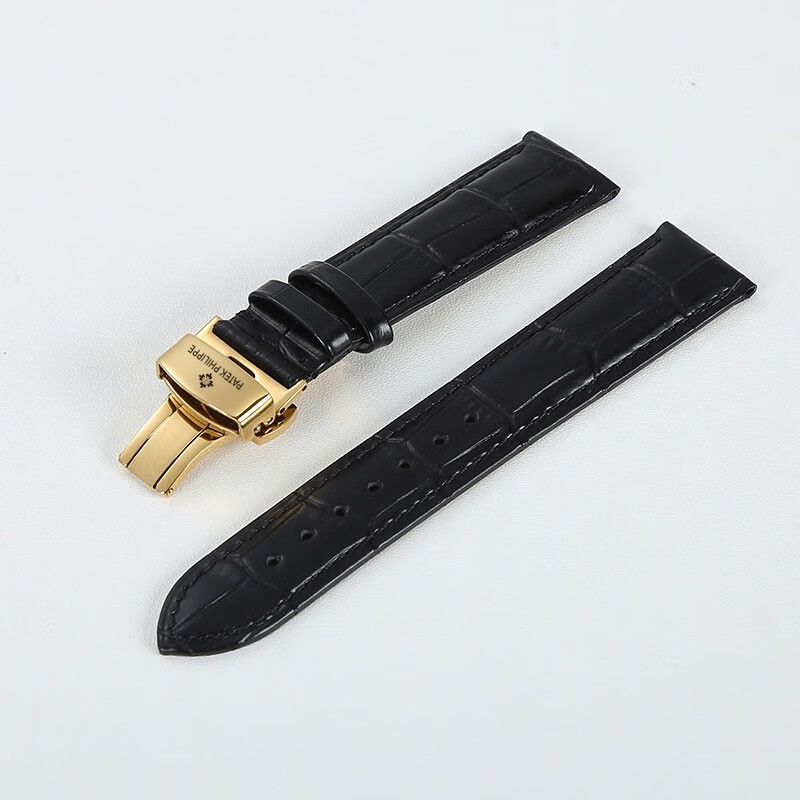 维榕适用百达翡丽手表表带男女款皮表带百达斐丽皮原装皮蝴 黑色黑线