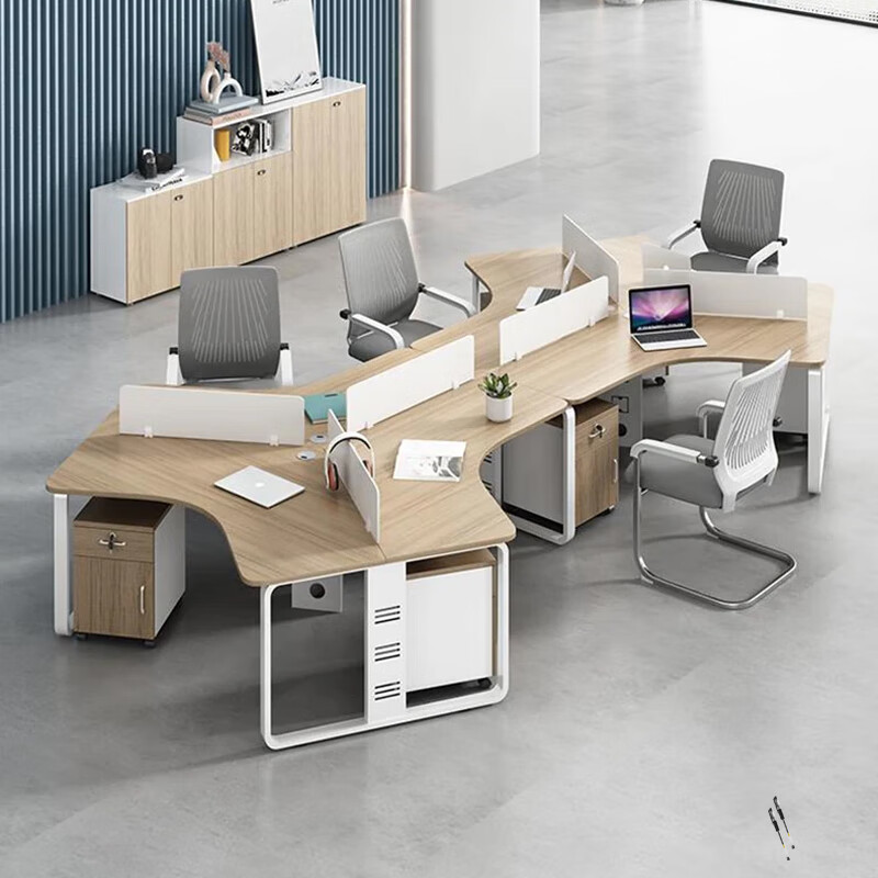 妙蕊异形办公桌椅组合3/5/6六人位创意员工桌简约现代个性办