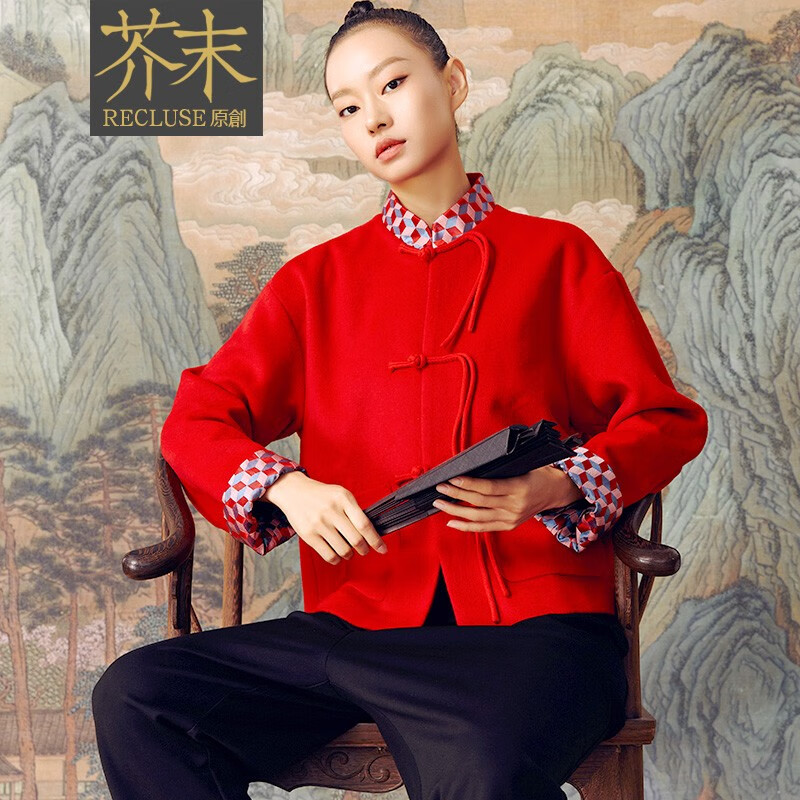 recluse 新岁 国风经典改良毛呢唐装织锦缎手工流苏一字扣设计外套