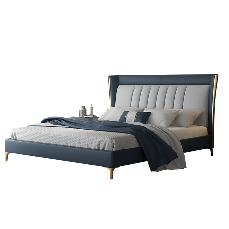 海马佳域皮床现代轻奢双人床北欧实木皮床大床主卧高箱储物网红婚床 真皮单床  1.5*2.0框架床