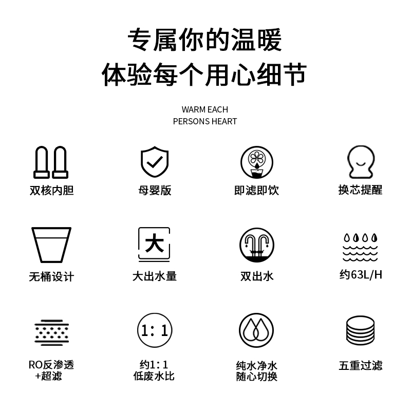 冰尊(BENSHION)净水器家用直饮双出水母婴版智能厨房净水机RO反渗透纯水机弱碱性ML600 套餐一(标配)官方标配 安装 材料