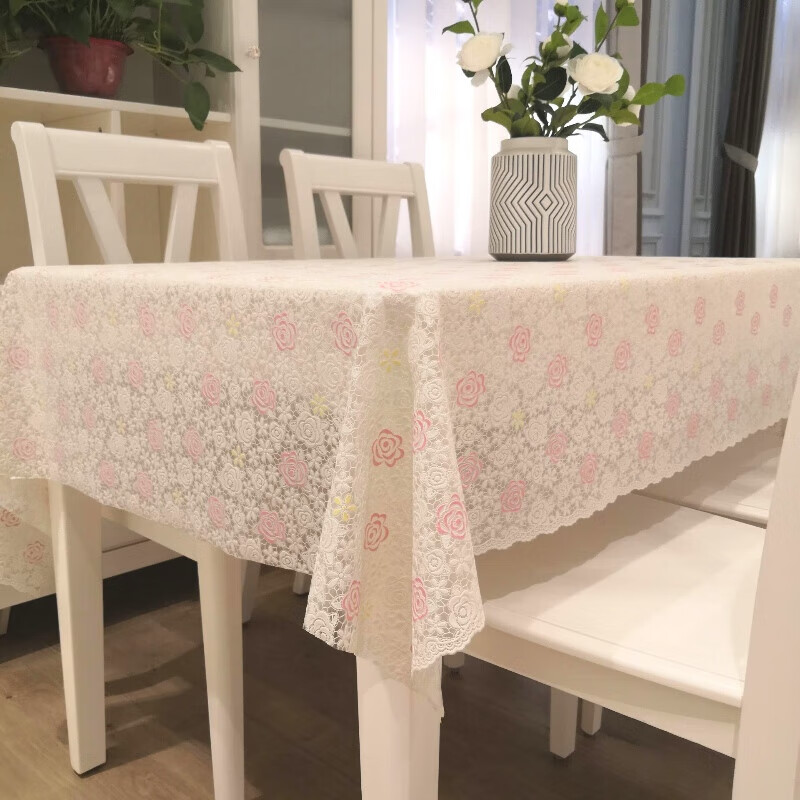 归隐（GUIYIN）防水桌布PVC防油防烫免洗塑料餐桌布长方形茶几台布家用防滑桌垫 玫瑰花-粉色 100*160cm