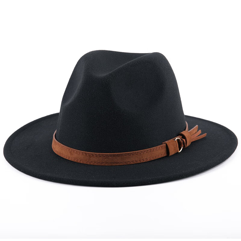 卡其色大檐帽礼帽毛呢百搭男女通用欧美复古爵士帽子 fedora hat 黑色