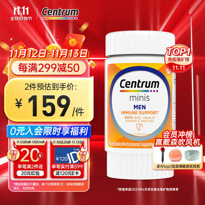 善存海外 进口善存男士免疫迷你复合维矿片160片 高含量维生素C维生素D锌硒 迷你片剂易吞咽-精选优惠专栏-全利兔-实时优惠快报