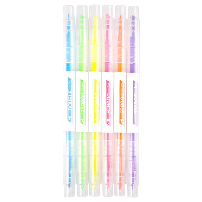 6色双头荧光笔考试复习重点标记笔 办公学生通用醒目手帐可用水性记号笔6支装19678