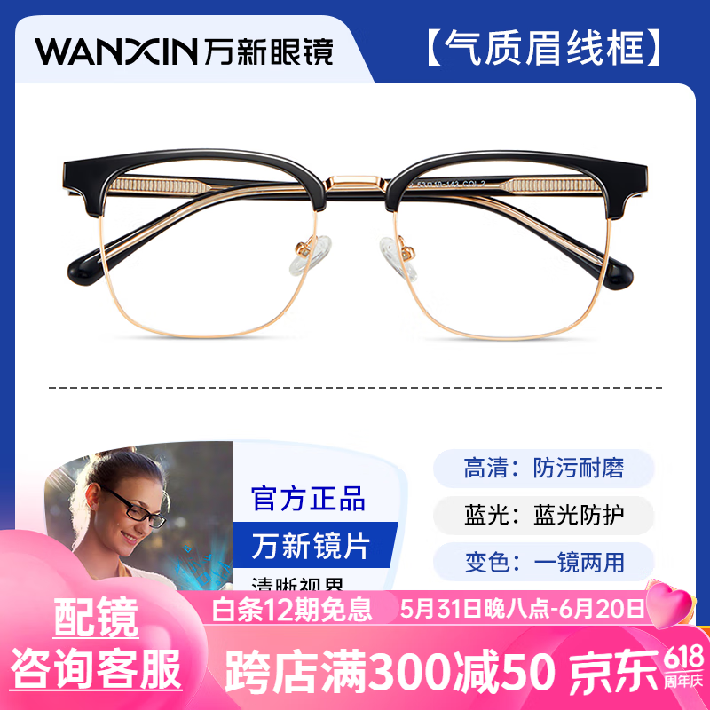 万新眼镜 wanxin万新镜片 非球面mr-8防蓝光 变色 1.
