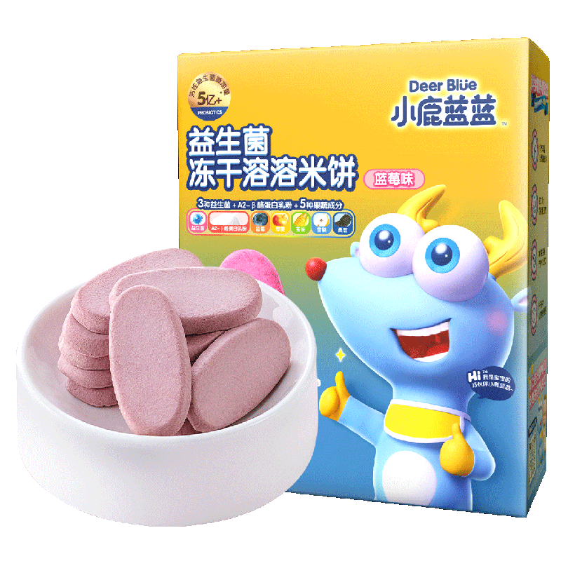 小鹿蓝蓝益生菌冻干溶溶米饼 宝宝米饼零食儿童冻干零食吸口水 草莓味20g