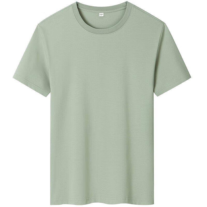 100%纯棉短袖男t恤新款宽松半袖圆领内搭打底衫青年体恤上衣 豆绿色 m