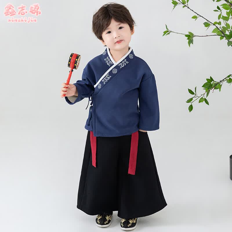 鑫志锦男童加绒汉服儿童秋冬季中国风复古唐装国学服合唱朗诵男女书童小学生幼儿园元旦演出服YX-STF-9008-1藏青色100怎么看?