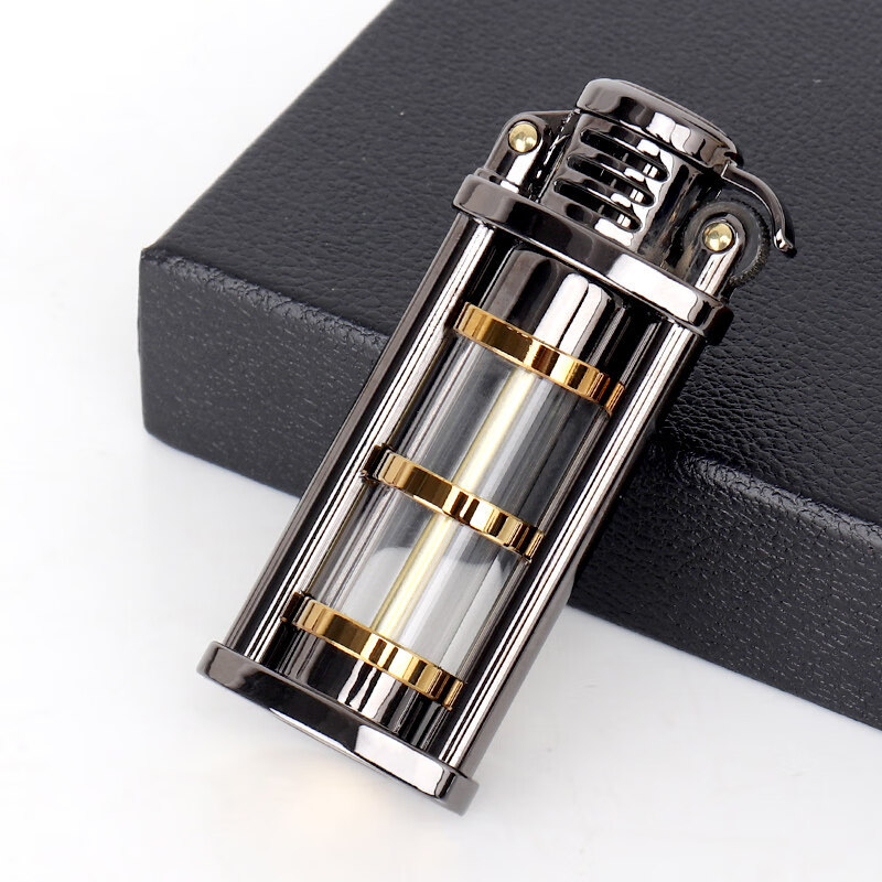 名爵煤油透明油仓打火机男士黄铜复古防风滑轮砂轮打火机可视创意