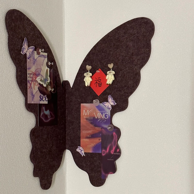装饰照片墙面收立体角落感卧室床头大白 图钉背胶蝴蝶毛毡板(5060cm)