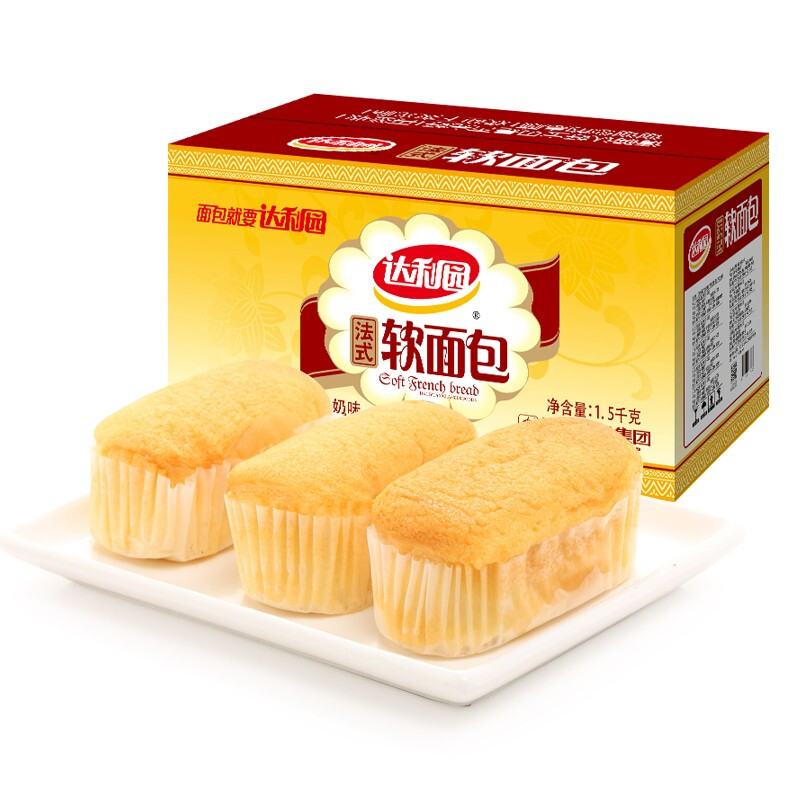 保证】达利园法式软面包香奶味3斤箱装早餐手撕面包零食早餐点心礼盒