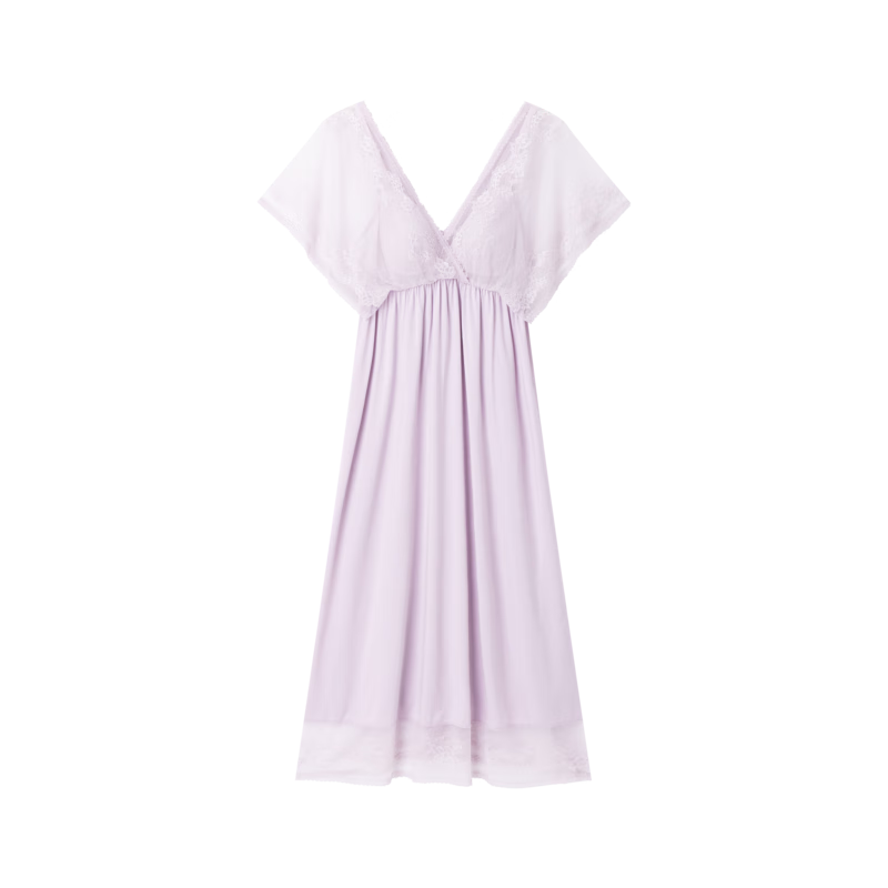 音兒YINER LIFE睡裙夏季女中長(zhǎng)款帶胸墊一體吊帶裙性感蕾絲家居服 薰衣草紫 L