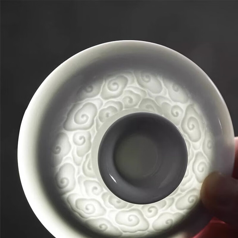 零峰景德镇影青陶瓷雕刻玲珑茶杯办公杯家用茶水分离泡茶杯伴手礼物 松鹤延年茶杯普通包装420ml1只 一组