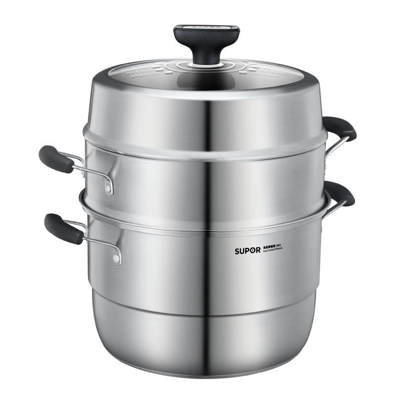 苏泊尔（SUPOR） 三层复底蒸锅304不锈钢蒸锅汤锅蒸笼蒸燃气电磁炉通用锅具28cm