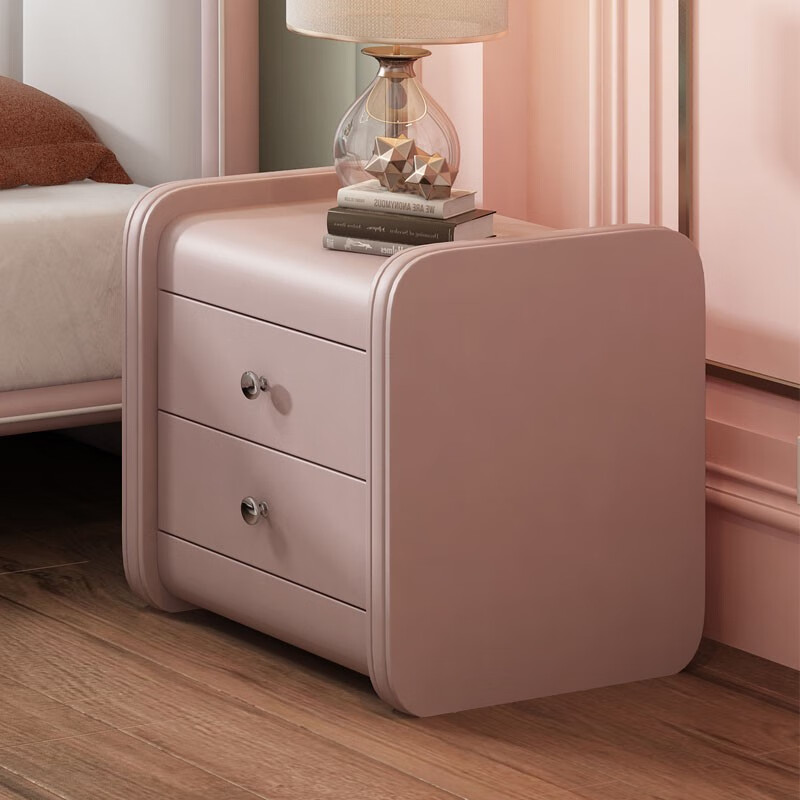 七彩人生 床头柜软包仿皮储物柜实木抽屉卧室家具 粉色 1个