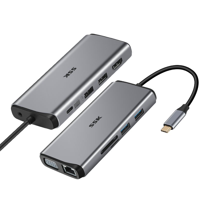 ssk飚王 type-c扩展坞分线器华为苹果电脑USB-C转HDMI线转换器3.0usb拓展坞通用 【11合1】Type-c多功能扩展坞（金属）商务版