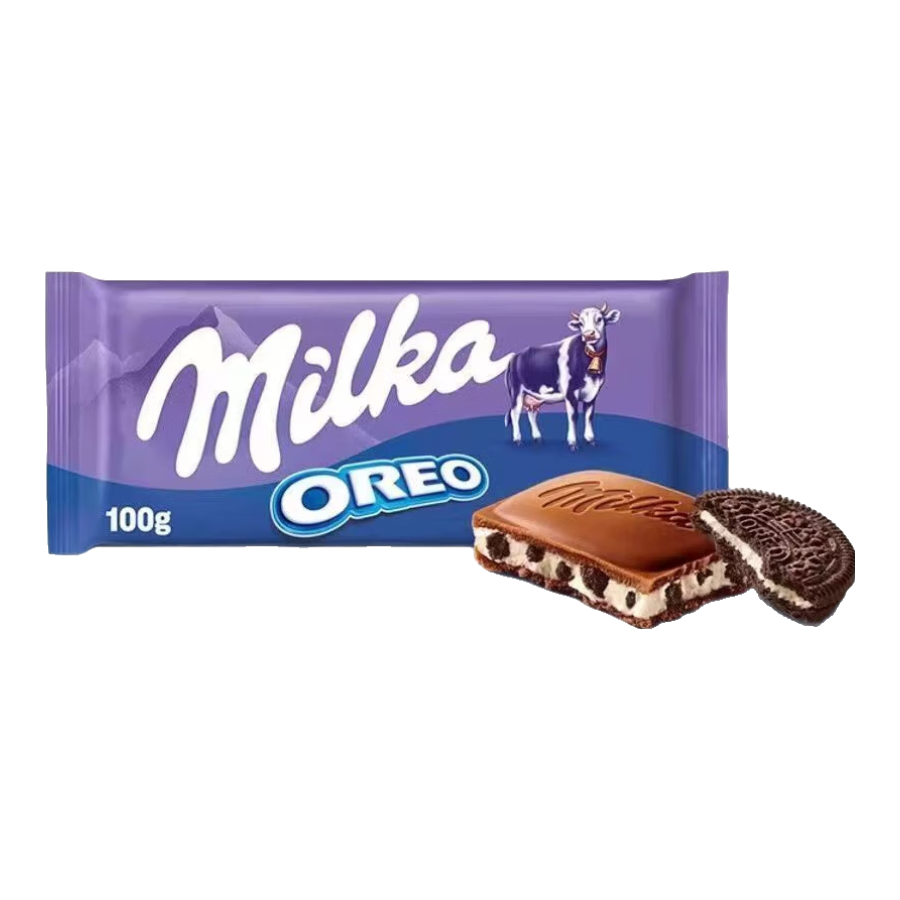 妙卡（Milka）进口波兰榛仁巧克力黑巧气泡牛奶夹心巧克力排块零食 奥利奥碎夹心 盒装 100g