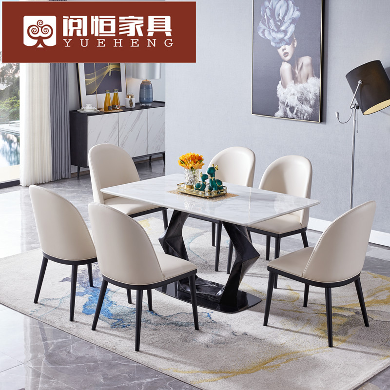 阅恒2021新款意式极简大理石长桌家用黑白设计师高品质餐子黑白色简约