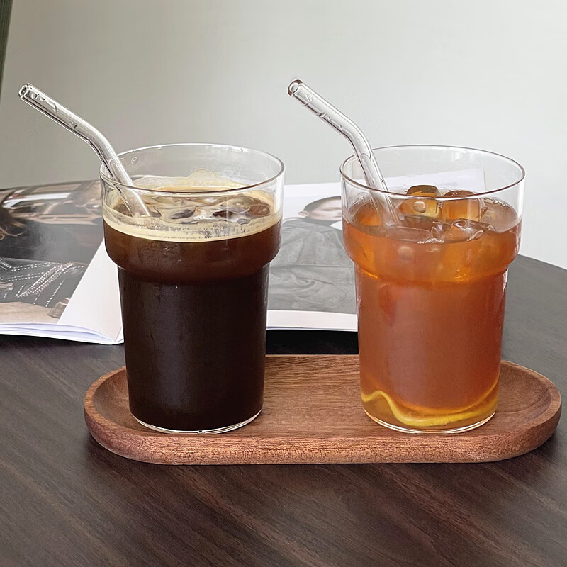 及颂轻薄简约冰美式咖啡杯柠檬饮品杯创意可叠玻璃喝水杯牛奶泡茶杯