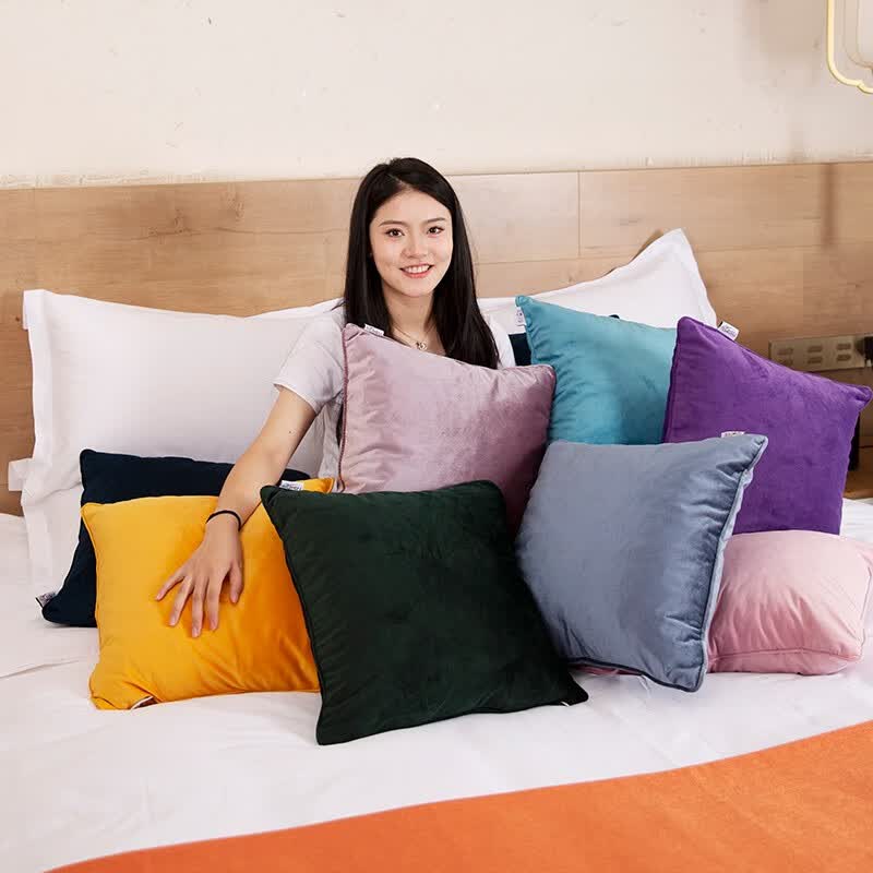 考拉吉苏 抱枕靠垫办公室腰枕靠枕床头沙发北欧简约可拆洗丽丝绒腰靠 粉色