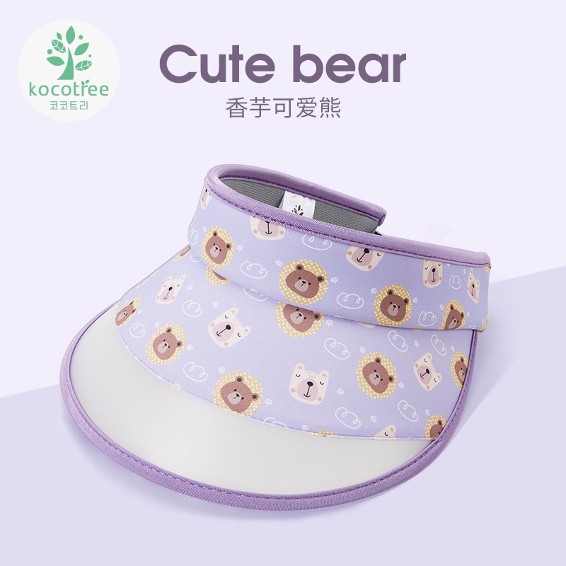 kocotree儿童防晒帽遮阳防紫外线透气可调节宝宝帽子男女童空顶大帽檐帽子 香芋可爱熊 帽围48-56cm可调节;适合2-12岁宝贝使用感如何?
