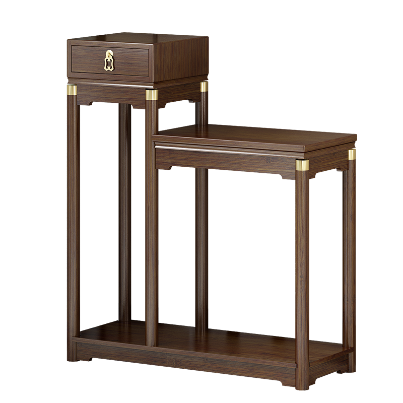 悠阳 花架置物架中式实木室内落地式新中式木花盆竹仿古客厅吊兰花架子 单个/高低(无抽屉)低*款组合花架