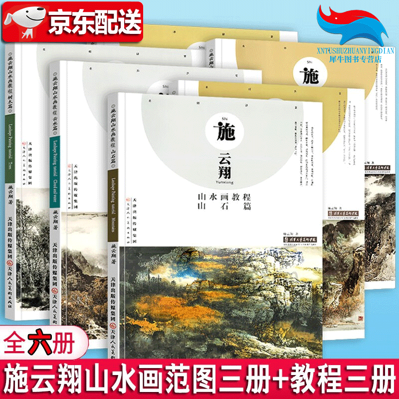 施云翔山水画教程【全6册】云水+山石+树木 施云翔山水画范图水墨篇+浅绛篇+彩墨篇 写生绘画步骤详解