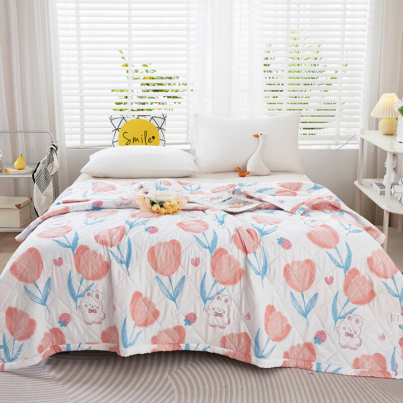 花雨傘花雨伞家纺 芦荟棉印空调夏被-粉 粉色 180*220cm