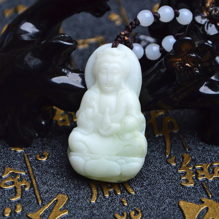 朗雯(langwen)新款气质一物一图陕西老坑田玉观音吊坠男士挂件饰品