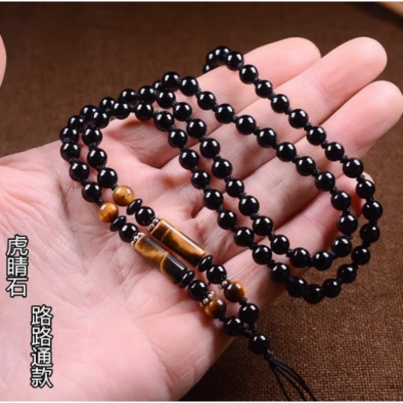 昂比熊黑曜石吊墜掛繩珠子玉器玉墜掛繩男女佛牌鏈繩脖子珠鏈掛繩項(xiàng)鏈繩 黑瑪瑙鏈(虎晴石路路通)