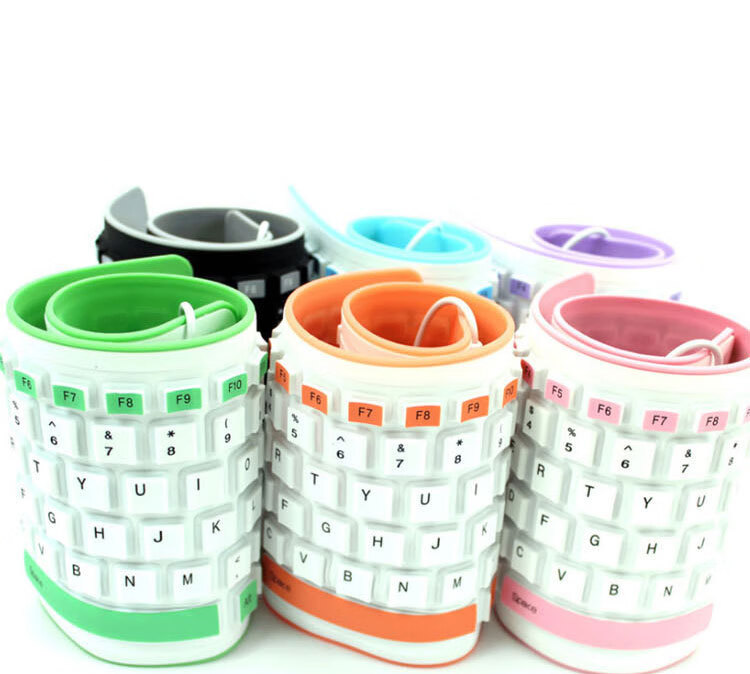 85硅胶双色软键盘笔记本台式电脑通用折叠防水85有线USB扁口圆口 粉色