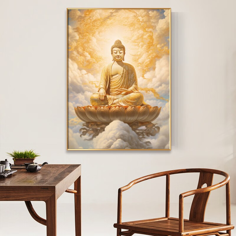 绝伦帝中式禅意空间挂画茶室养生馆佛像装饰画阿弥陀佛壁画中国风佛祖