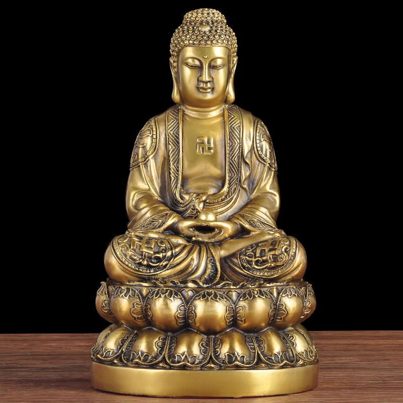 銅如來(lái)佛像擺件釋迦牟尼佛坐蓮居家供奉客廳佛堂寺廟工藝品 30cm新 兄d