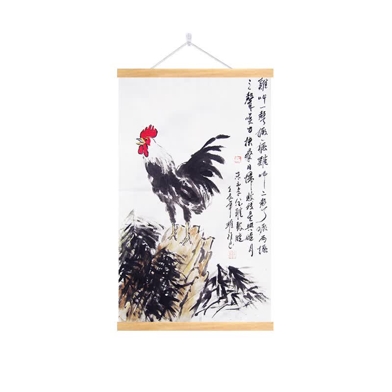 定制中式大公鸡挂画玄关风水招财壁画书房背景墙雄鸡图金鸡报晓装饰画