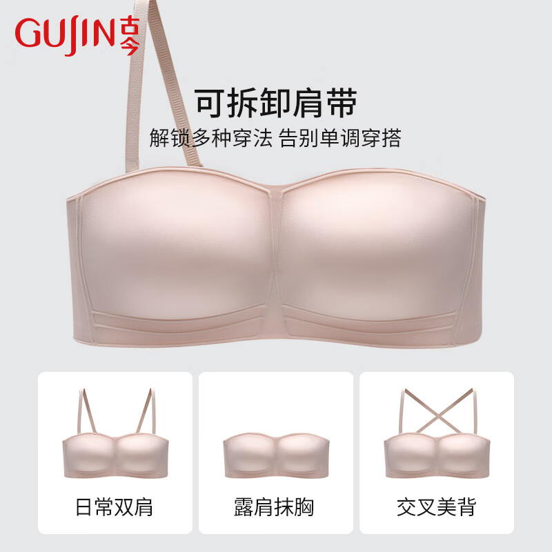 古今无痕无钢圈隐形防滑抹胸礼服结婚文胸小胸聚拢可拆卸肩带内衣 经典黑【单件装】 M (70A/70B/75A/75B)