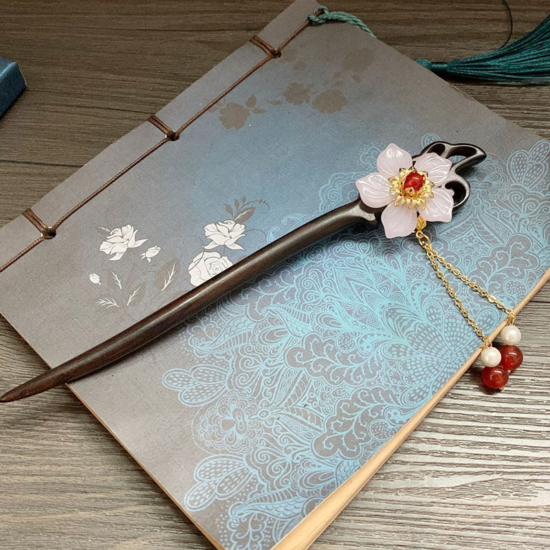 民族风古典头发饰创意diy古风汉服黑檀木步摇发簪子盘发饰品 蝶恋花