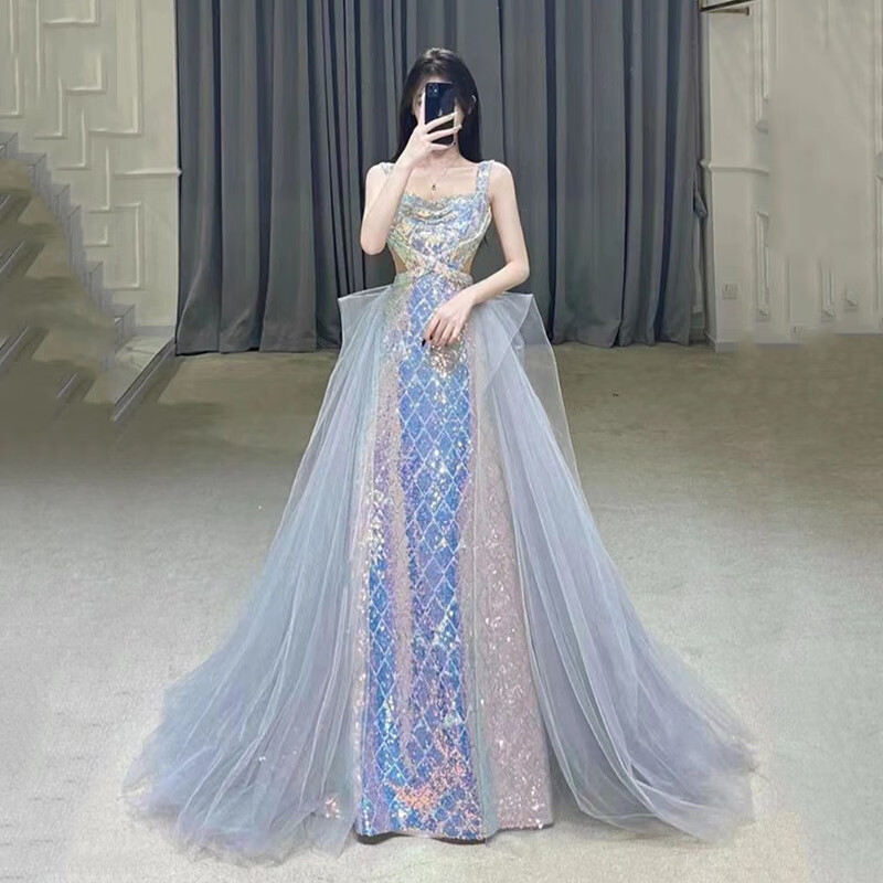人鱼亮片晚礼服新款气质名媛派对晚宴年会演出主持人礼服长裙 人鱼姬