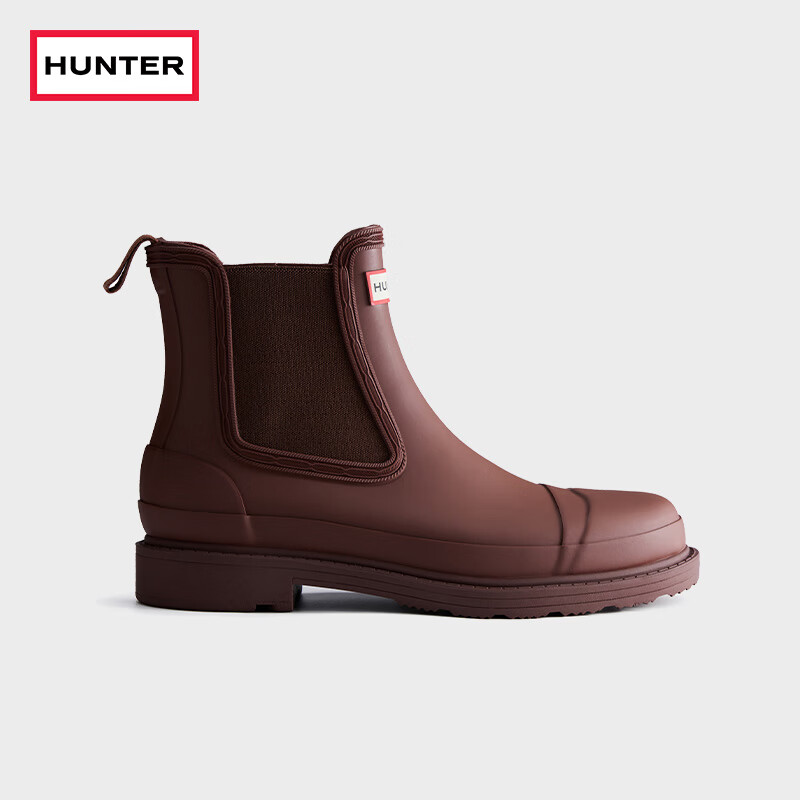HUNTER英国女鞋英伦时尚简约防滑切尔西短靴女舒适百搭防水防皱女靴鞋 咖啡棕/BHL 36