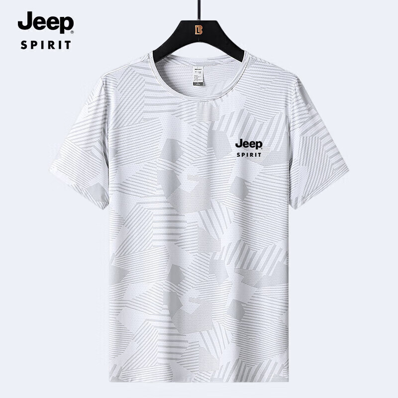 吉普（JEEP）短袖T恤男夏季冰感透气运动速干T恤打底衫 BQ8902 白色XL
