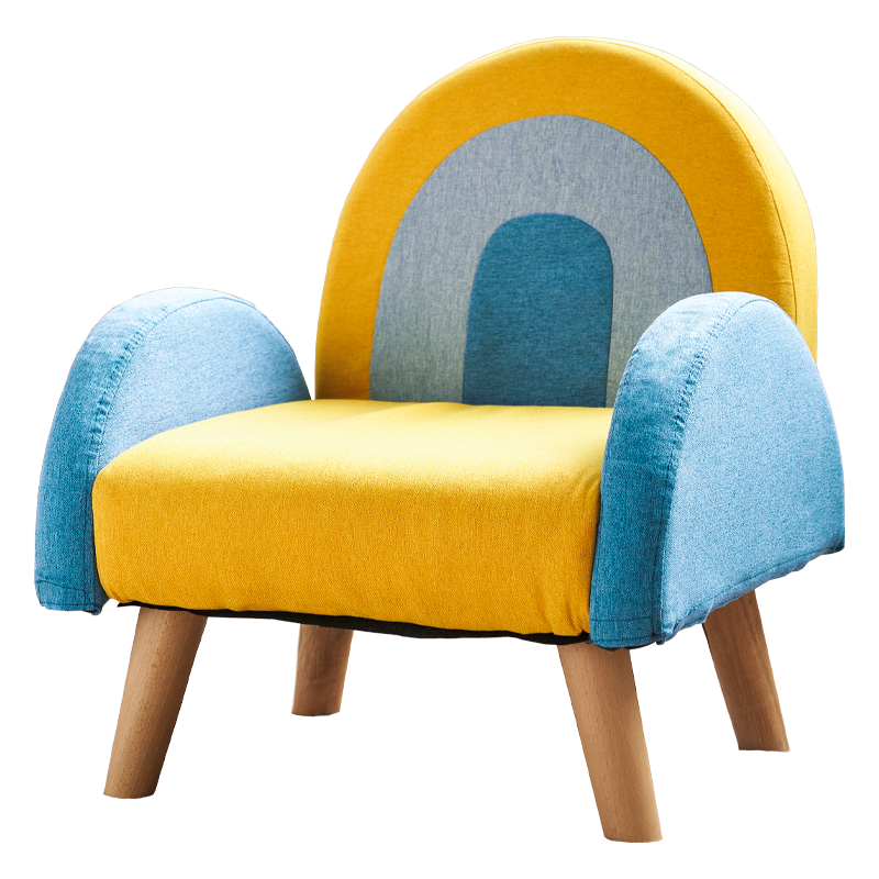 积木部落 宝宝折叠沙发小学生书房椅子休闲学习椅小孩卡通玩具实木靠背座椅 蓝黄色