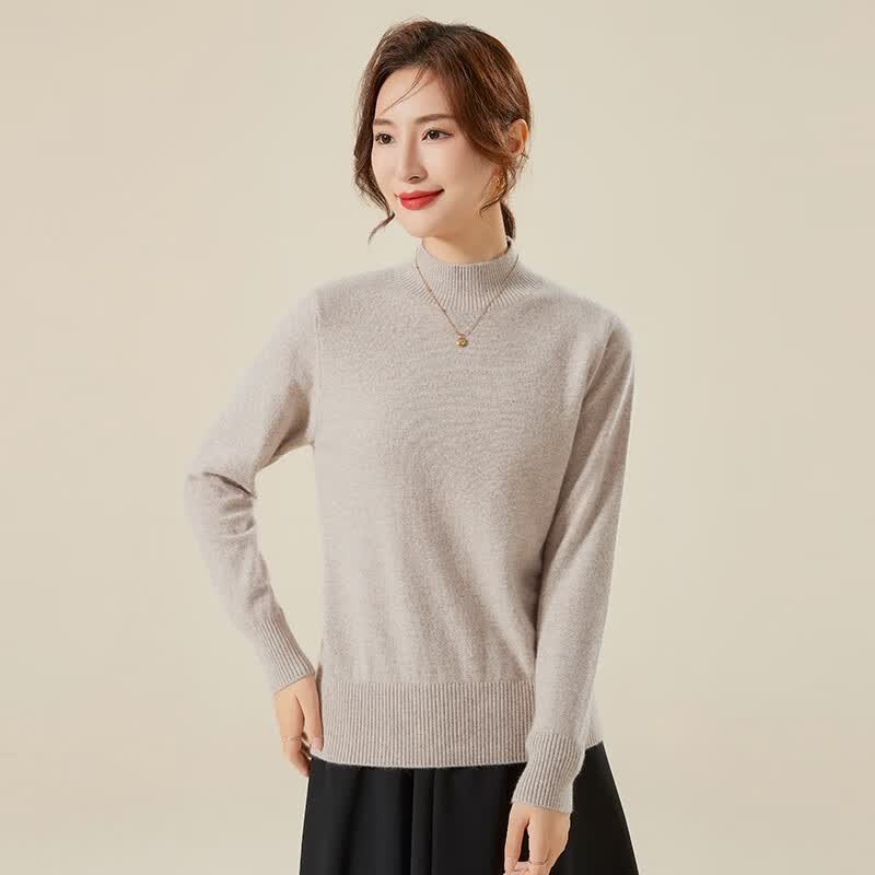 AMNCK羊绒衫女100%山羊绒 秋冬厚款半高领打底针织套衫毛衣鄂尔多市产 豆沙驼 L-建议110-120斤使用感如何?