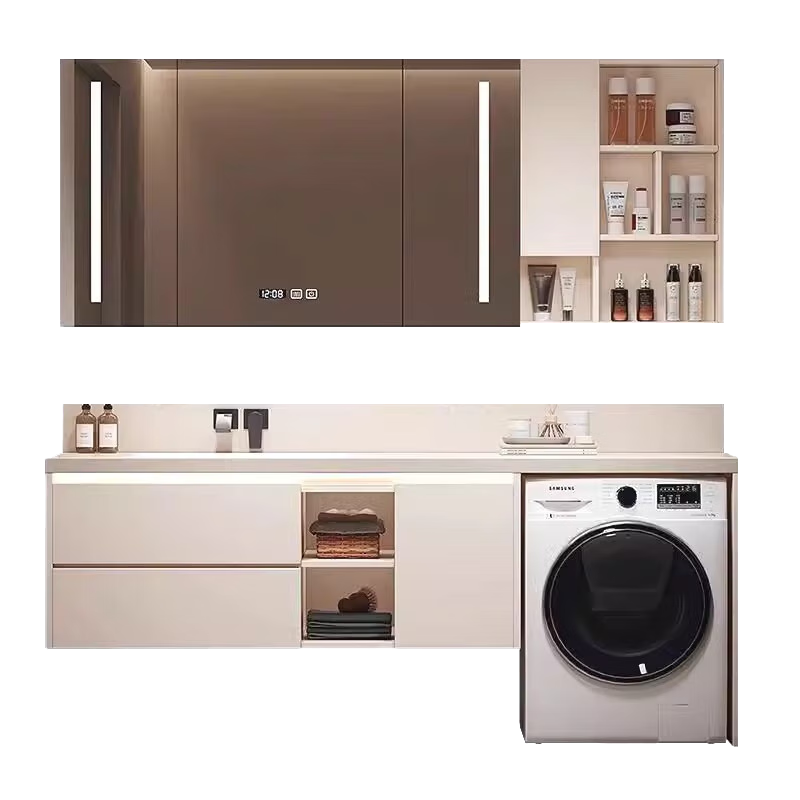 木夏經(jīng)年陽(yáng)臺(tái)洗衣機(jī)柜組合巖板無(wú)縫一體盆浴室輕奢洗手洗臉盆衛(wèi)生間洗漱臺(tái) 120cm智能鏡片+巖板無(wú)縫盆120cm