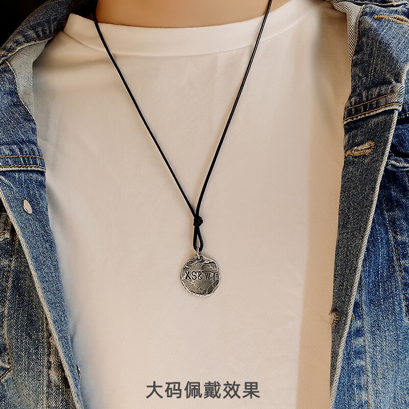山头林村银牌定制999足银复古银饼吊坠挂件个性原创手工银牌情侣项链