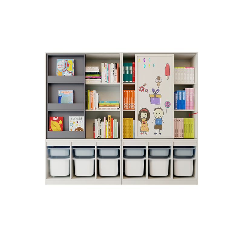 可比熊实木儿童书架绘本架推拉书柜落地置物架整理宝宝玩具收纳柜 组合多功能柜