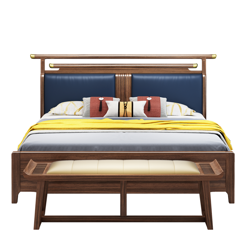 景腾 床 乌金木实木床新中式1.8米主卧双人床大户型高箱储物轻奢软包婚床卧室家具 实木床 1.8米*2米标准款