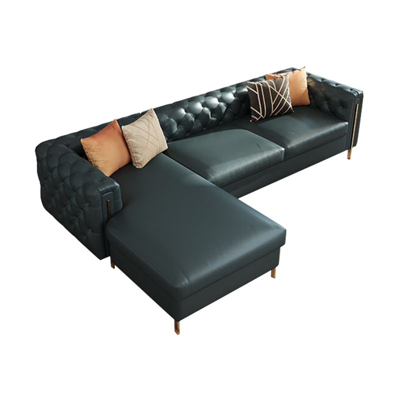 DC小户型客厅L型带贵妃位深色系美式沙发拉扣装饰简约风格家具田园风格现代轻奢皮艺沙发 深墨绿色(左贵妃组合)超纤皮